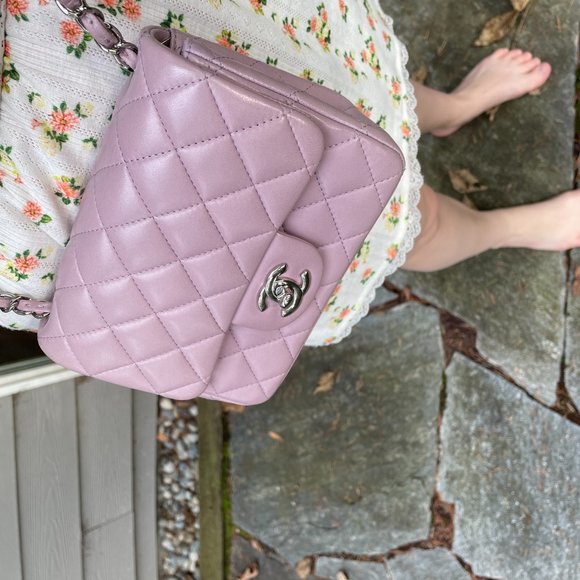 Chanel Mini Square Lilac Purple Lambskin Flap Bag With Silver SHW - Picture 2 of 16